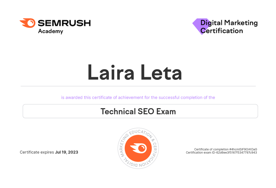 Semrush Technical SEO Certification