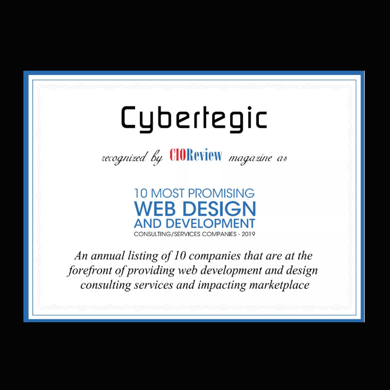 Los Angeles, California, United States 营销公司 Cybertegic 获得了 One of the 10 Most Promising Web Design and Development Companies by CIOReview 奖项