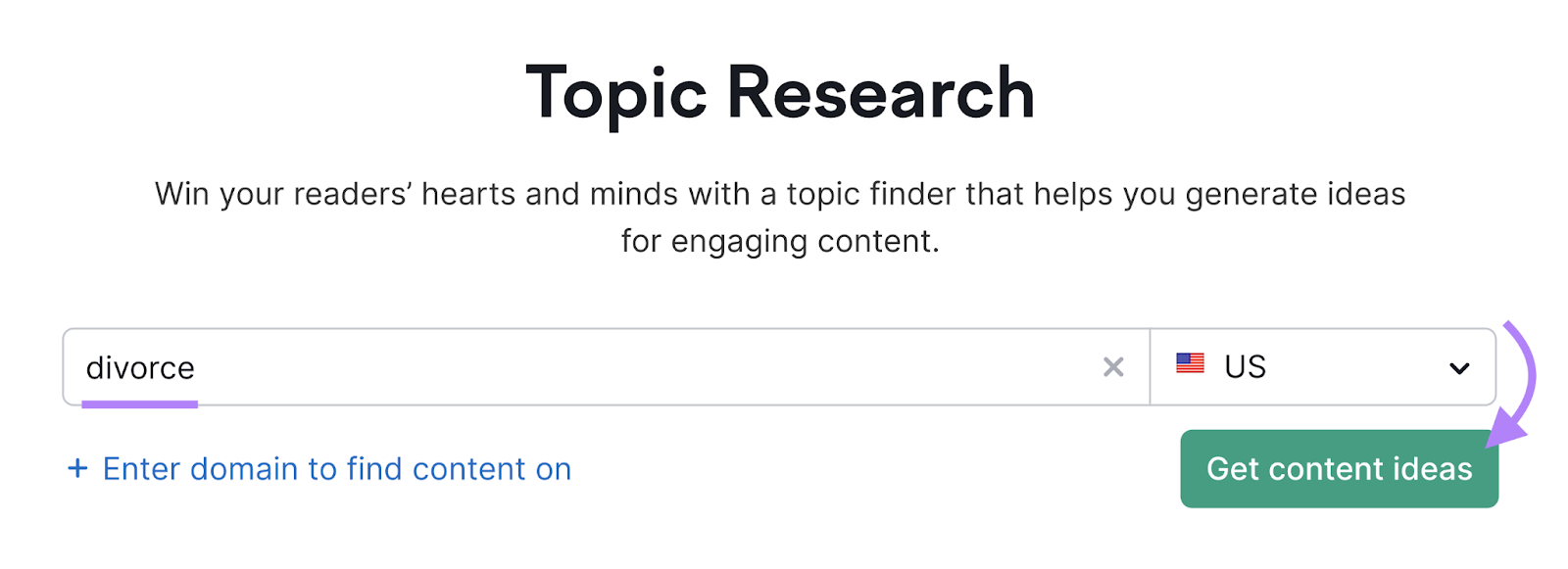 "divorce" entered into the Topic Research tool search bar