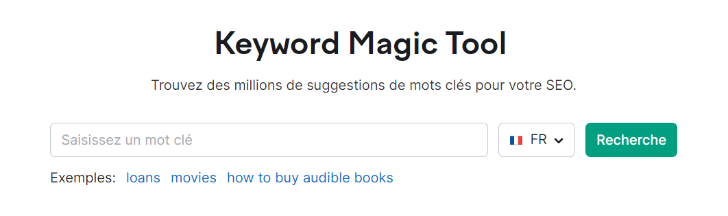 Barre de recherche dans Keyword Magic Tool de Semrush