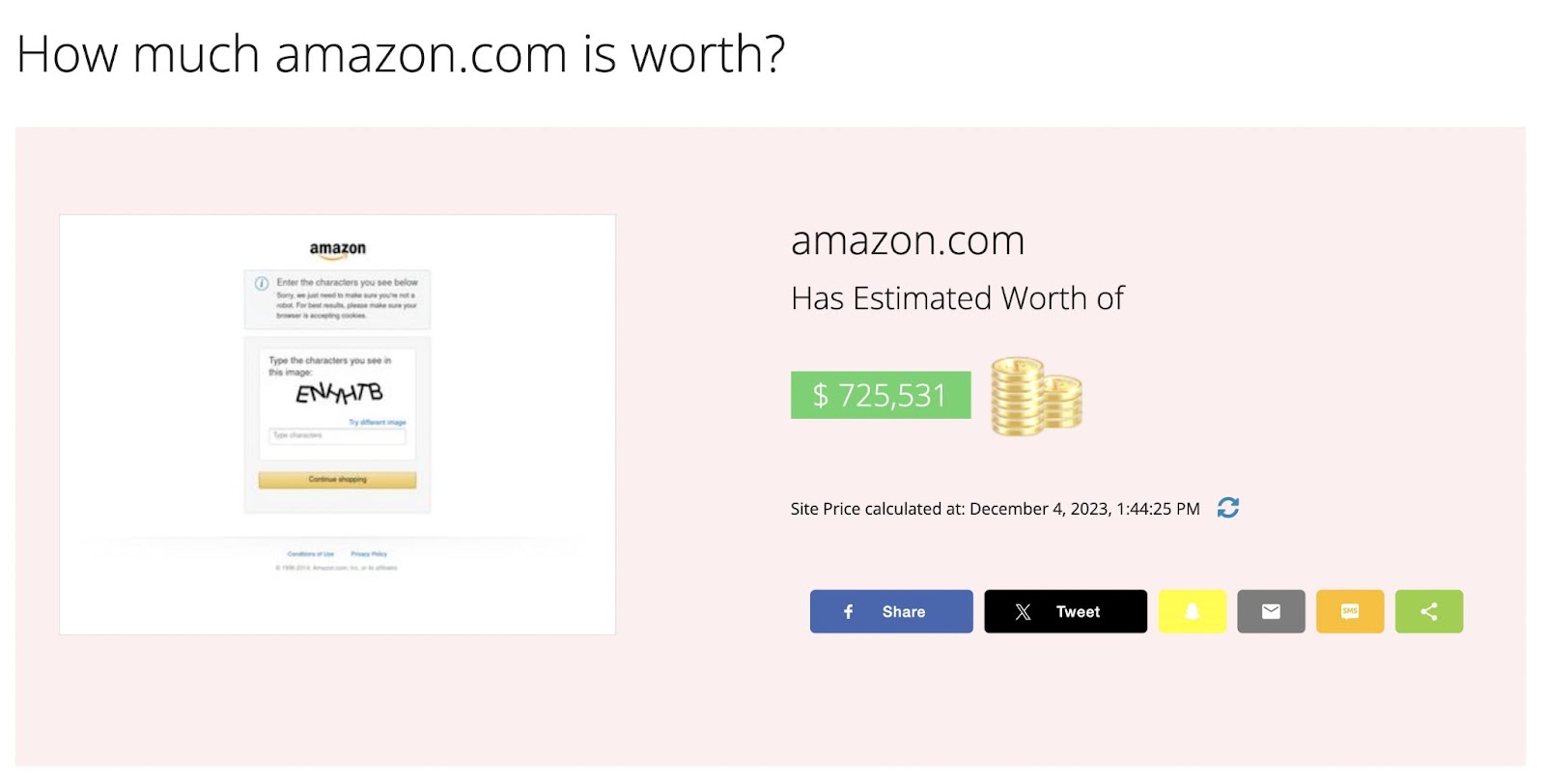 "How much is amazon.com worth?" results in Trysiteprice