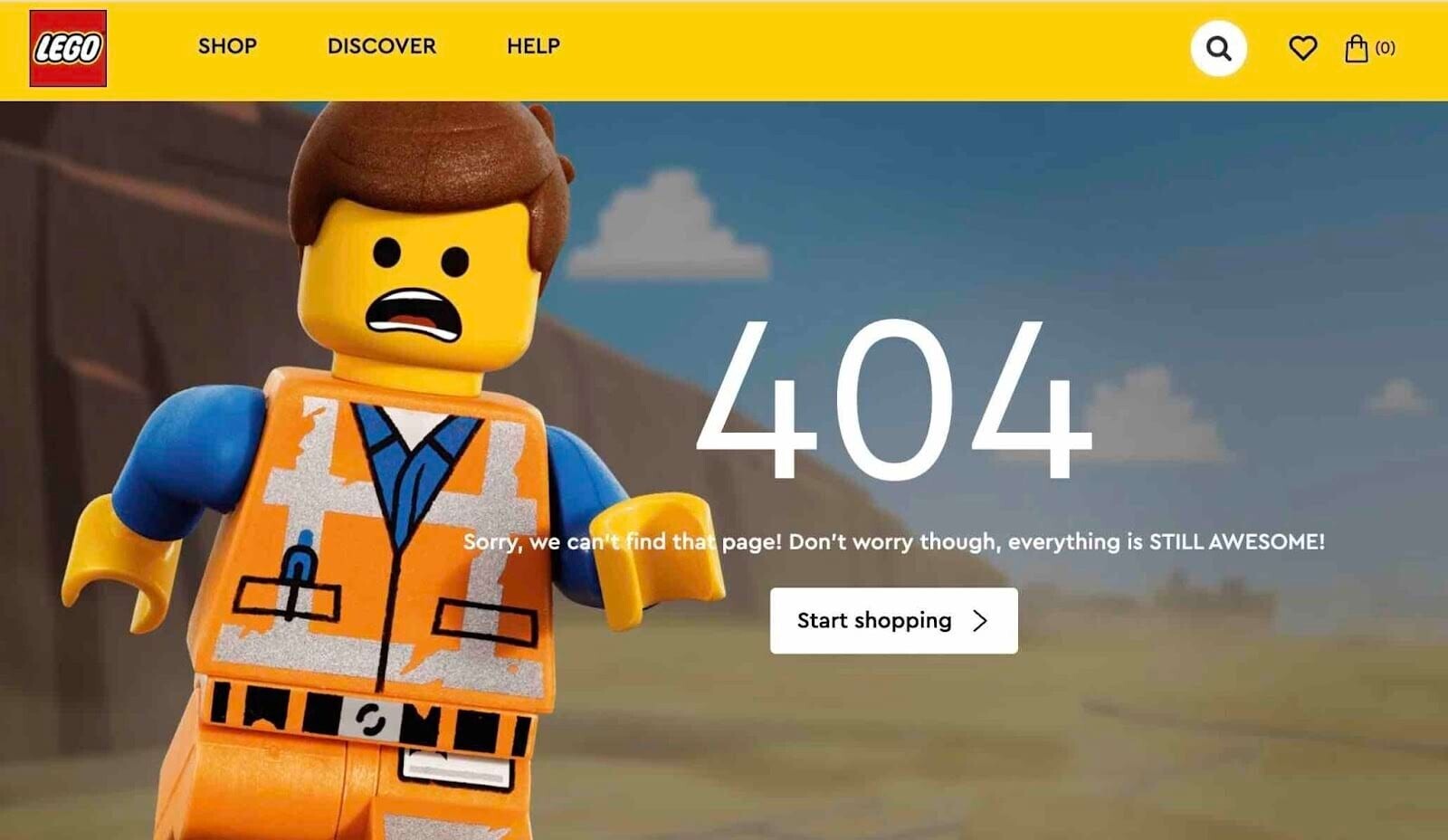 Pagina di errore 404 del sito web Lego.