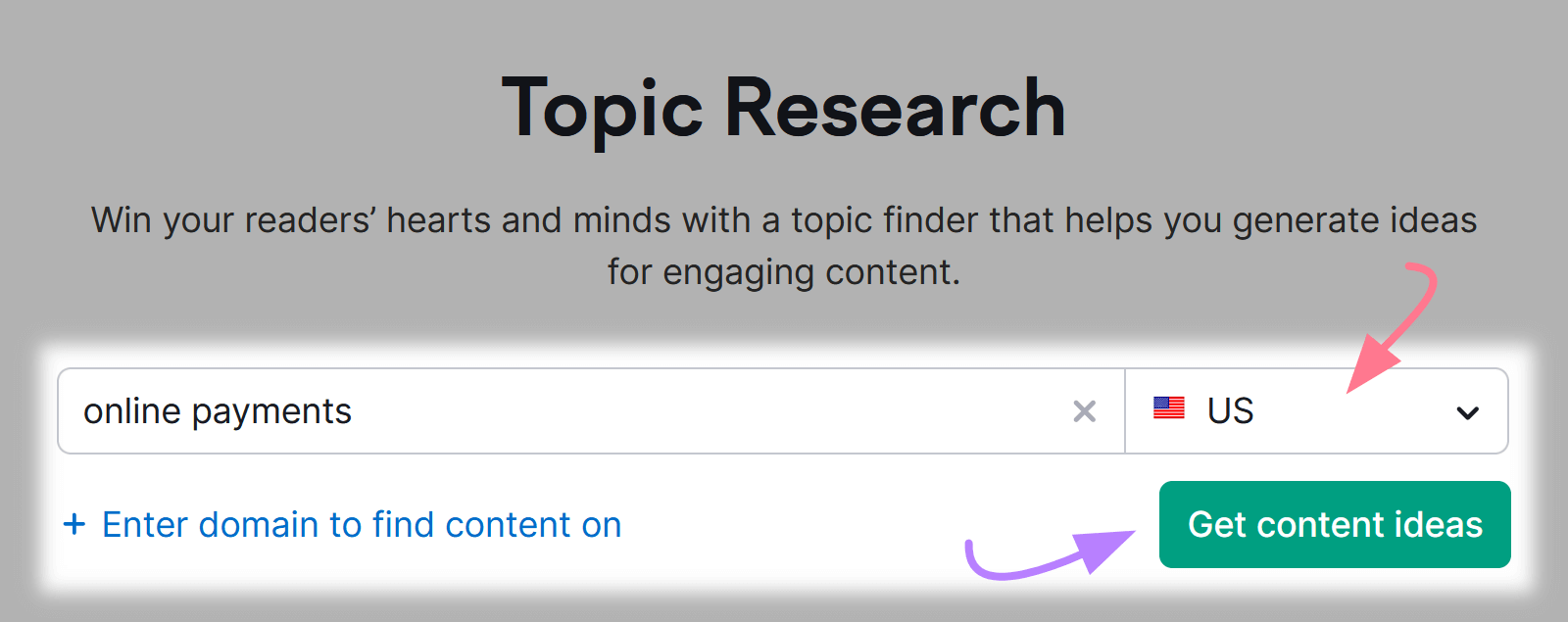 Semrush's Topic Research tool getting content ideas for online payments in the United States