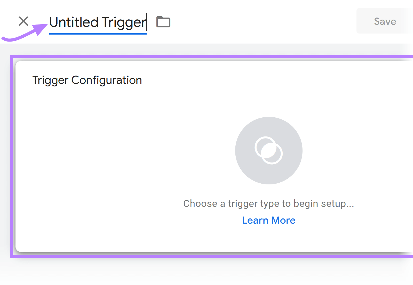 “Trigger Configuration” area in GTM