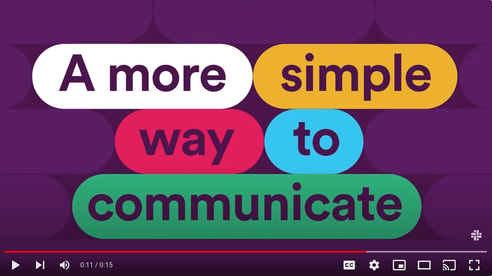 Slack's video ad with pattern interrupt elements forming a message "A more simple way to communicate"