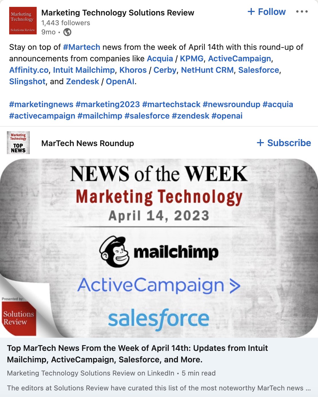 Marketing Technology Solutions Review's weekly newsletter