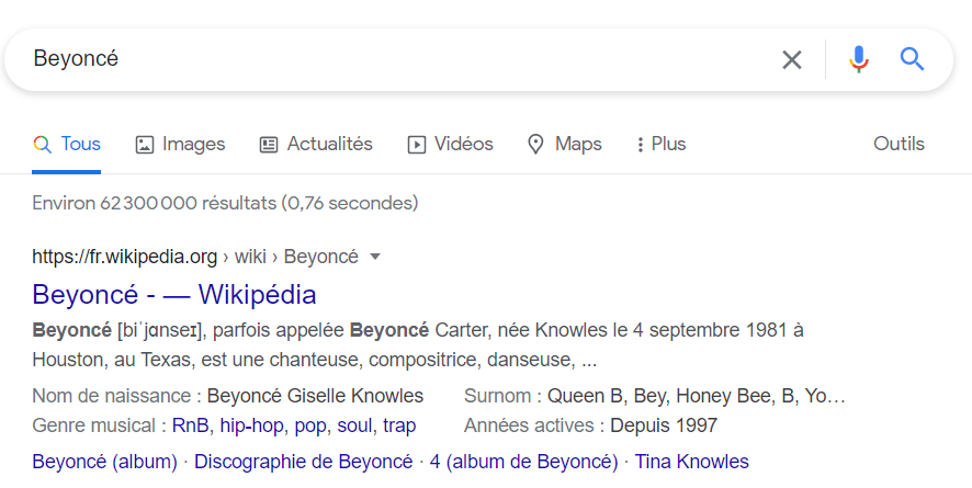 résultat Google avec rich snippet musique