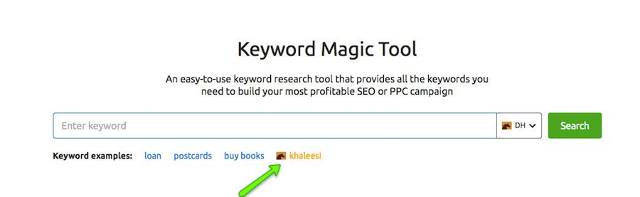 Database Dothraki in Keyword Magic tool di SEMrush