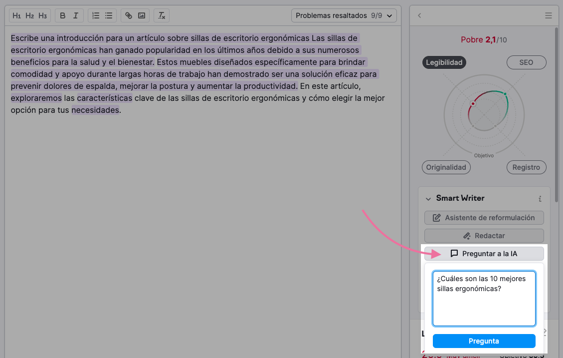 La herramienta de AI te generará una respuesta directamente en tu documento