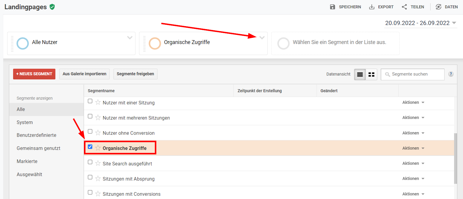 Organische Zugriffe in Google Analytics