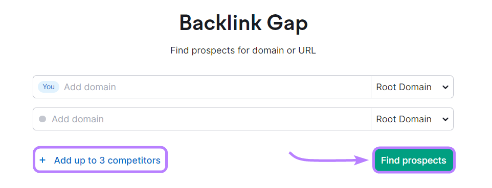 Backlink Gap tool search bar