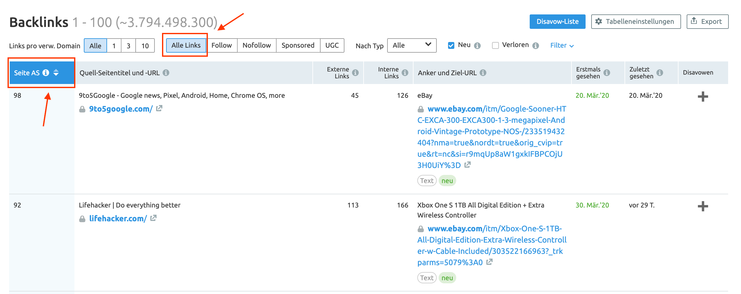 Linkbuilding: Alle Backlinks und Authority Score