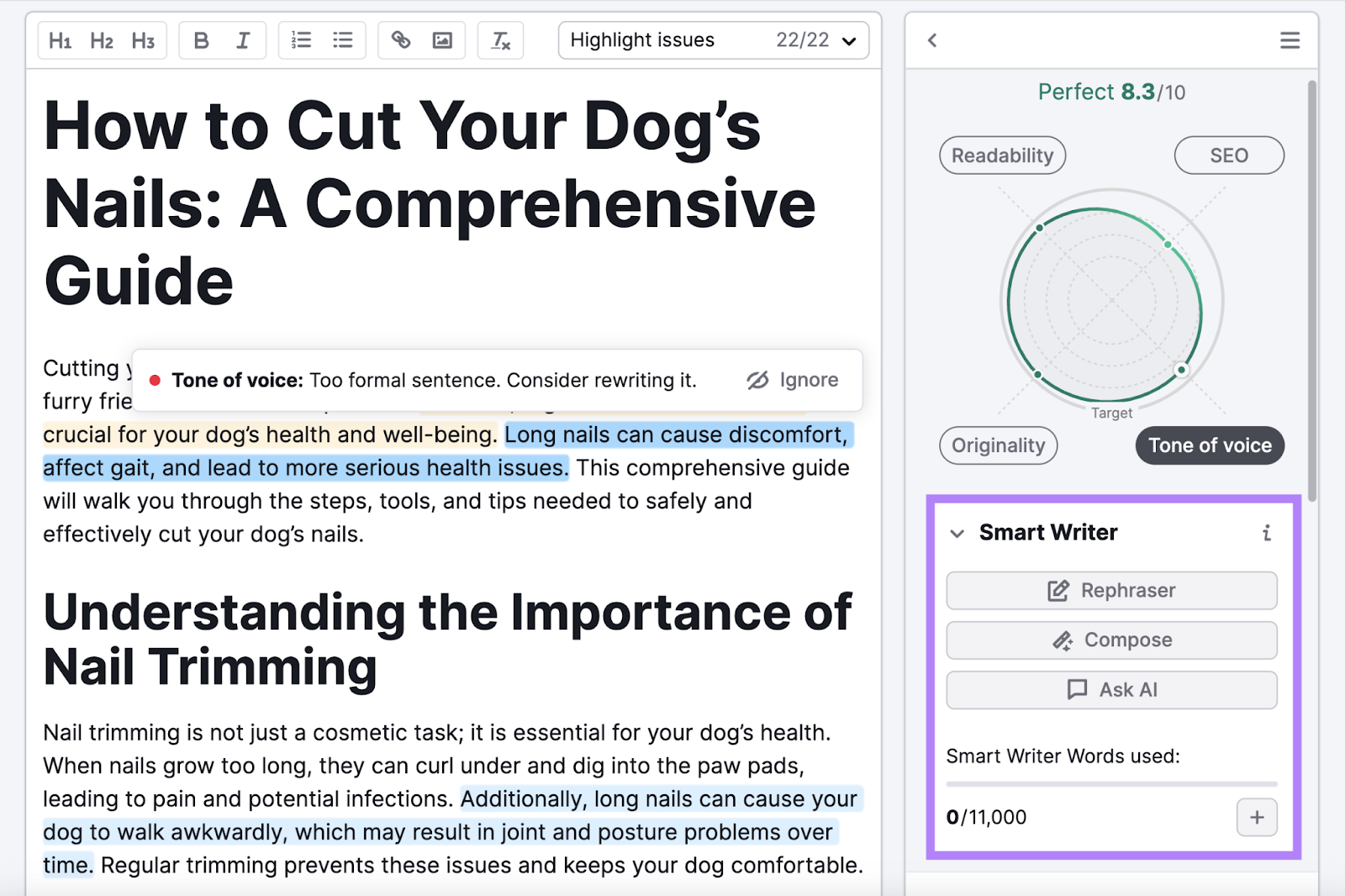 Smart Writer tools specified  arsenic  rephraser, compose, and inquire  AI are highlighted