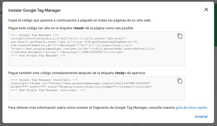 Código para instalar Google Tag Manager