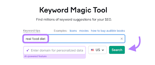 Entering a term in Keyword Magic Tool