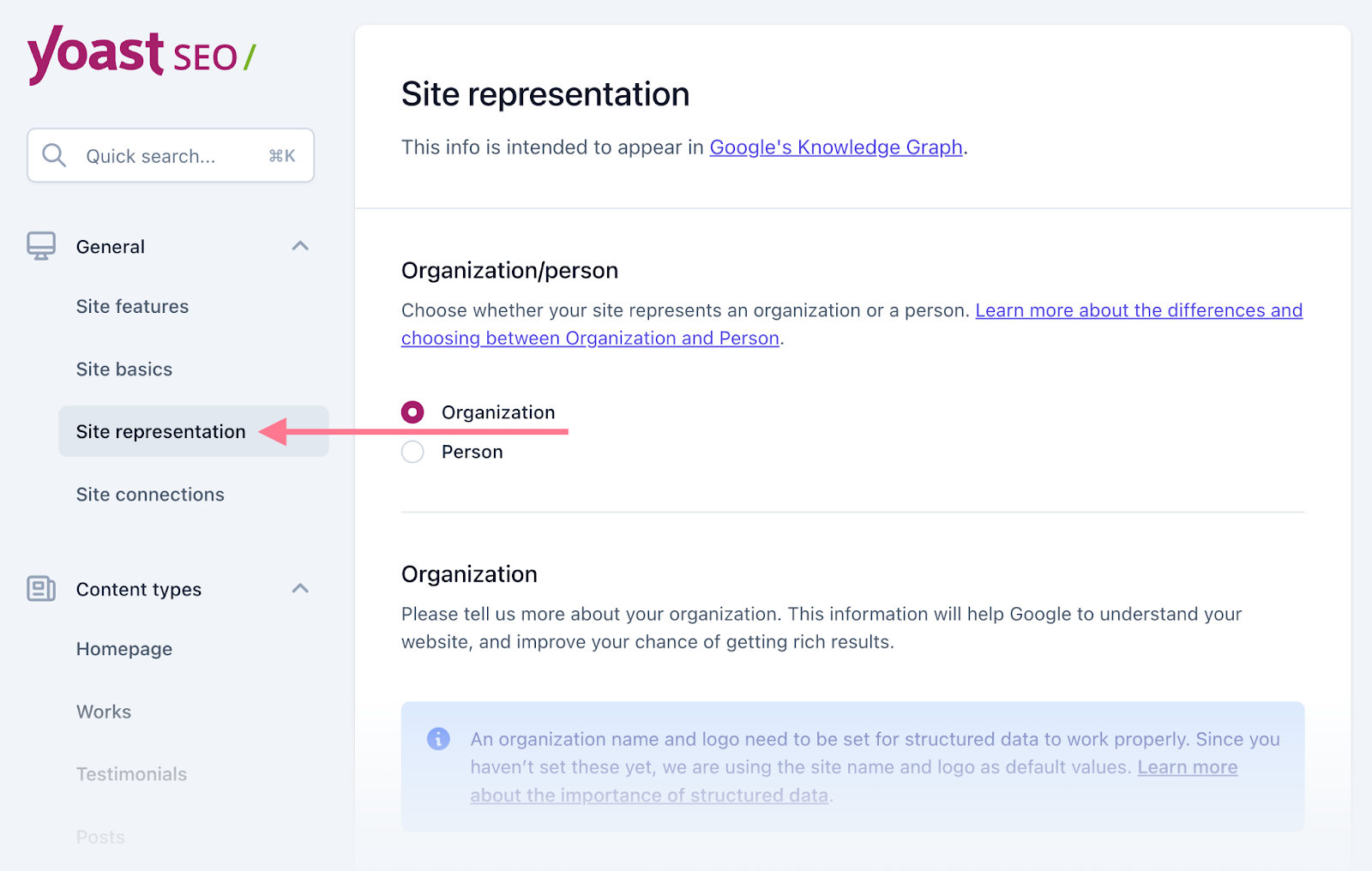 Site representation subsection