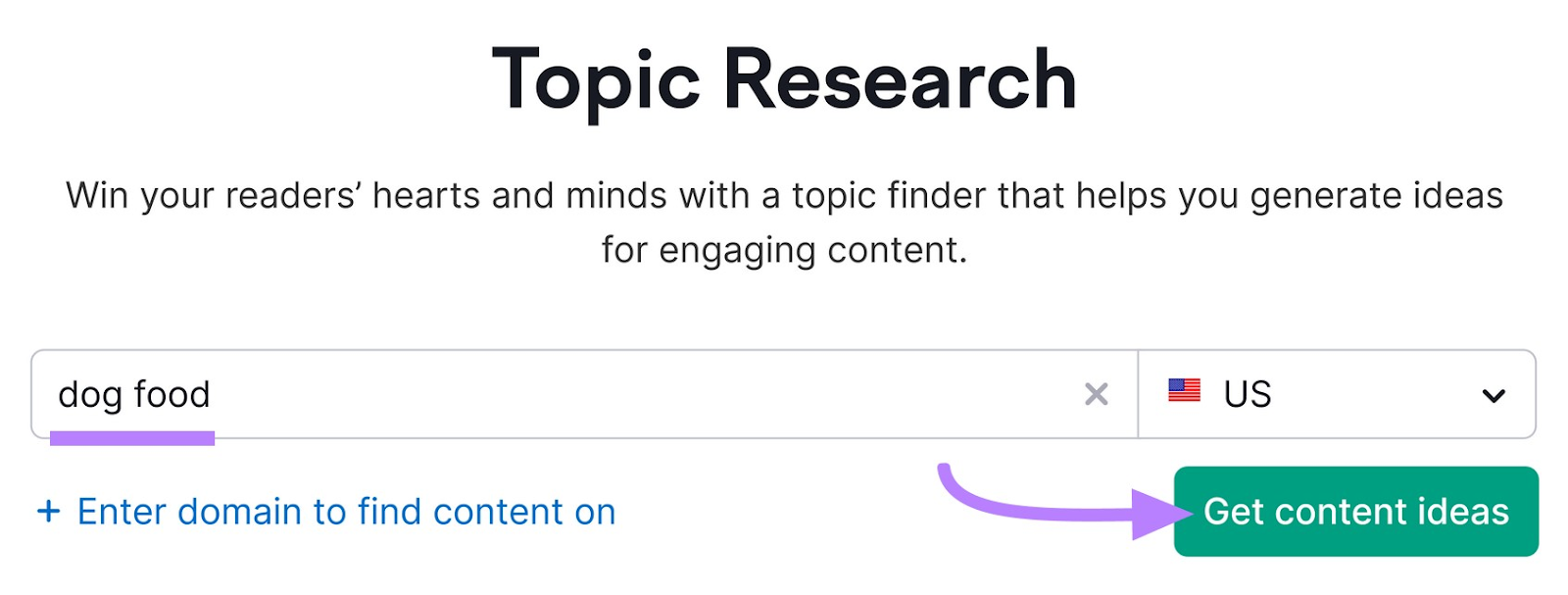 search for " food" in Topic Research tool