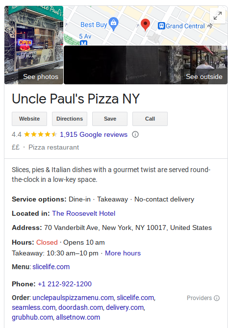 Google Business Profile (GBP) for "Uncle Paul’s Pizza NY"
