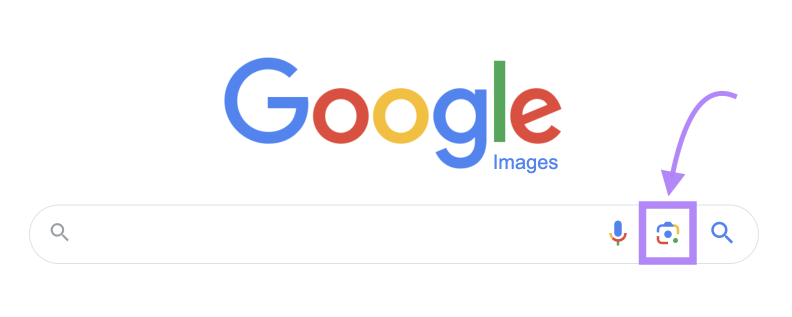 Google Images search bar with camera icon highlighted