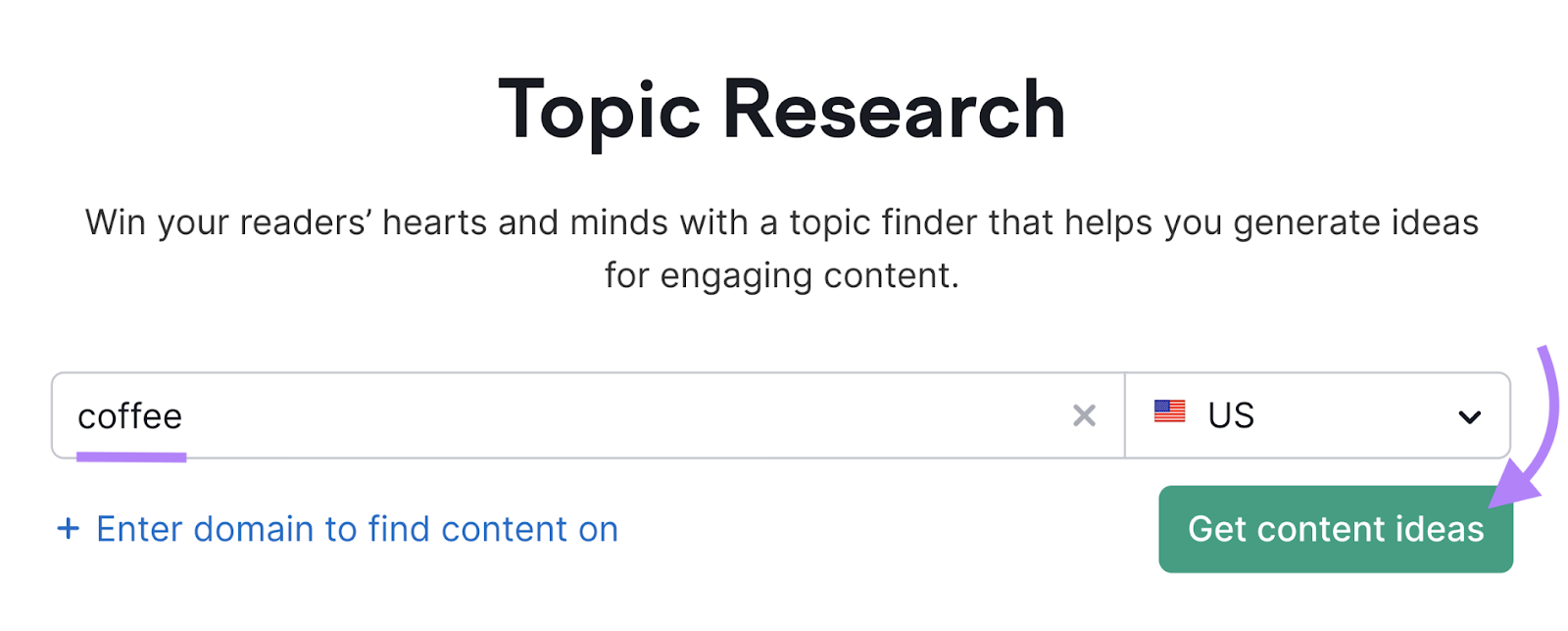 "coffee" entered into the Topic Research tool search bar