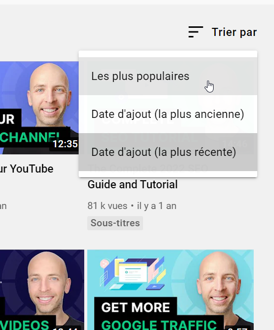 YouTube, trier les vidéos d'une chaîne par "Les plus populaires"