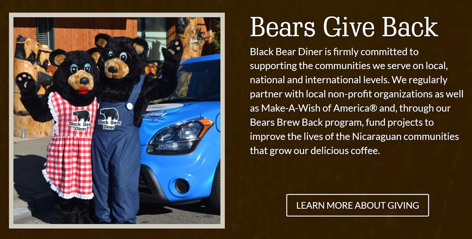 sponsorship section on Black Bear Diner’s website explaining what they do