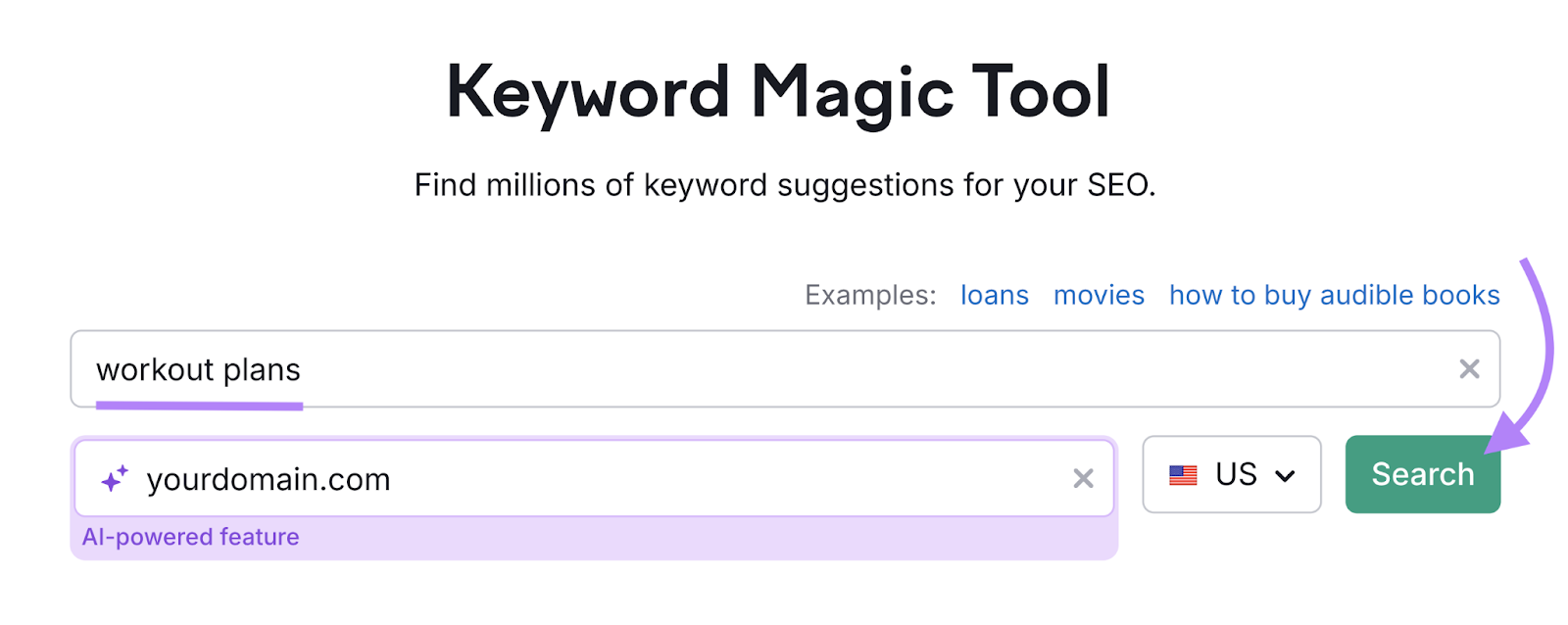 keyword and domain entered