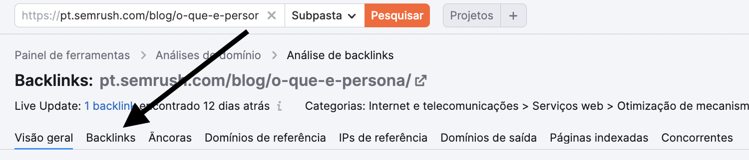 ferramenta Análise de backlinks - Semrush