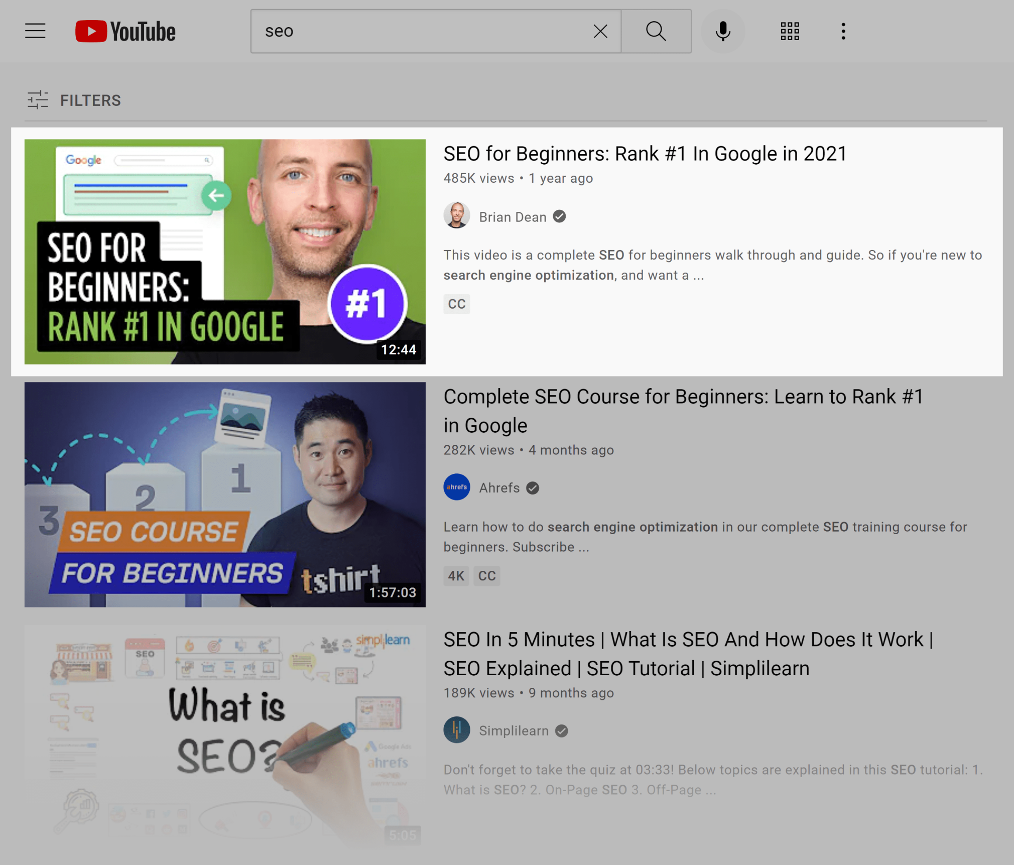 YouTube SERP – SEO