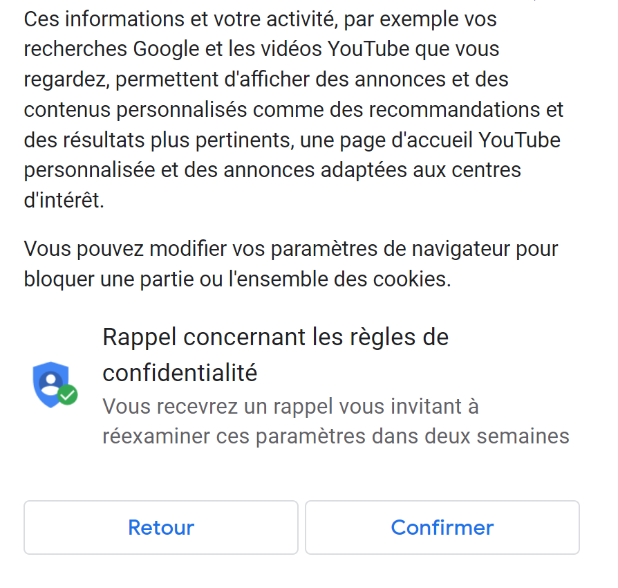 Compte Google - Cliquez sur le bouton "Confirmer" sur la page des conditions générales