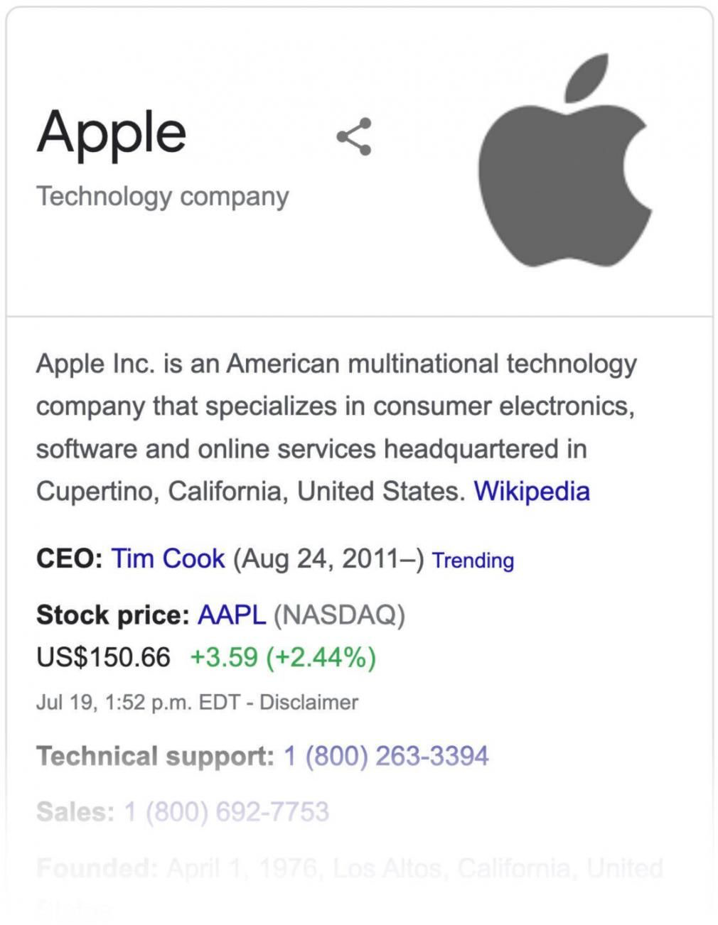 Apple's sheet  connected  the Google's SERP