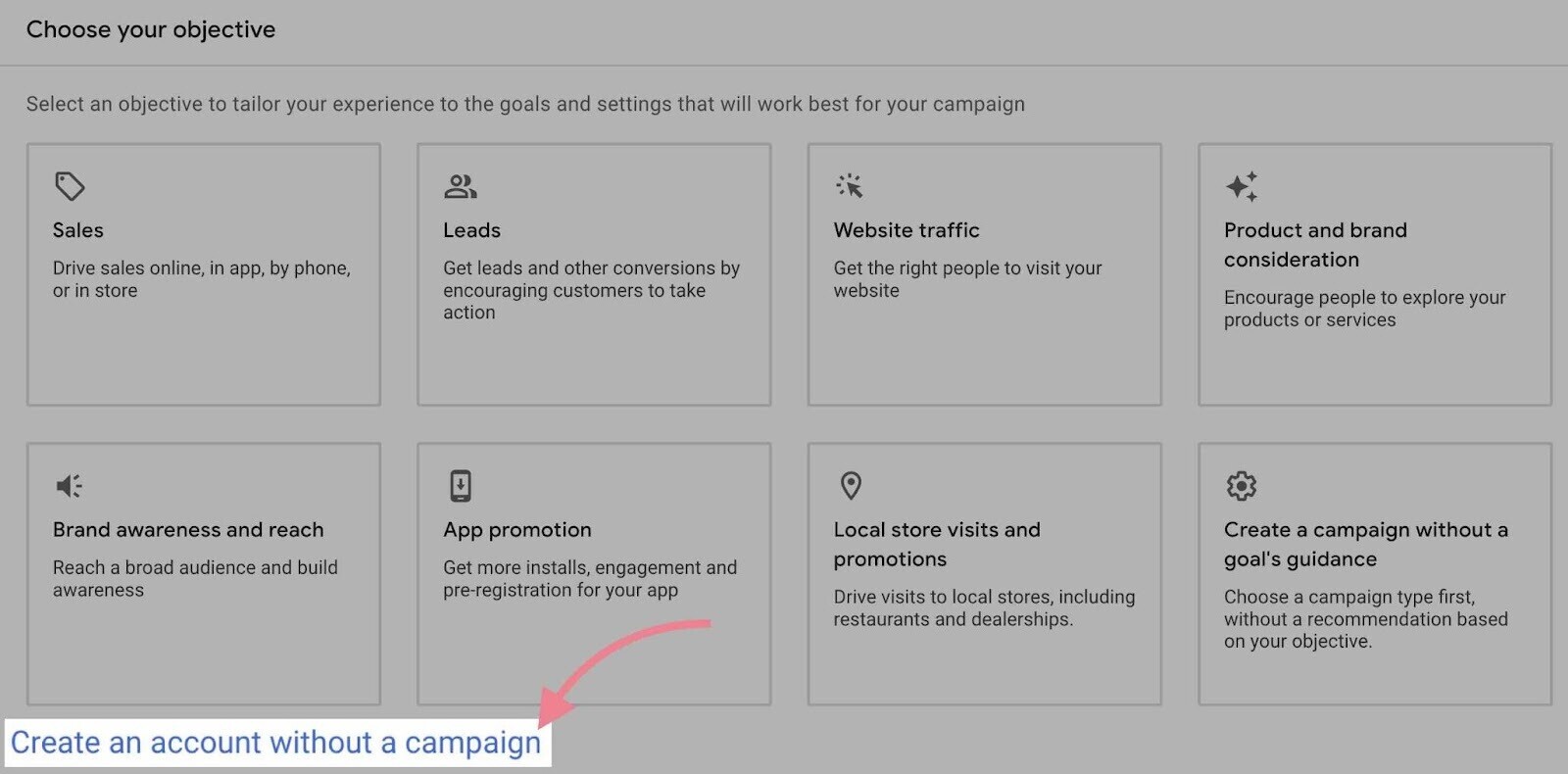 Create an account without a campaign