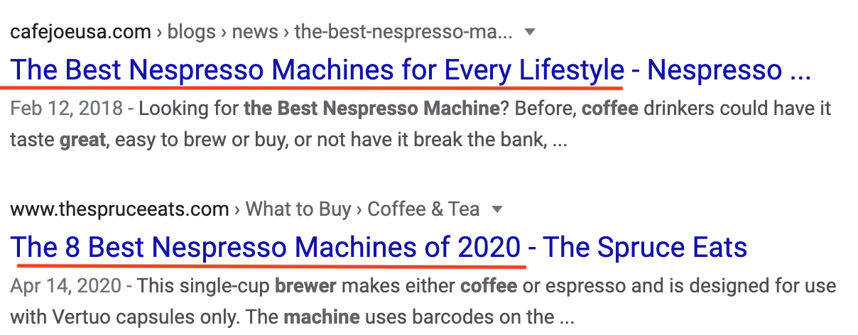 Google SERPs उदाहरण में पृष्ठ शीर्षक या शीर्षक टैग