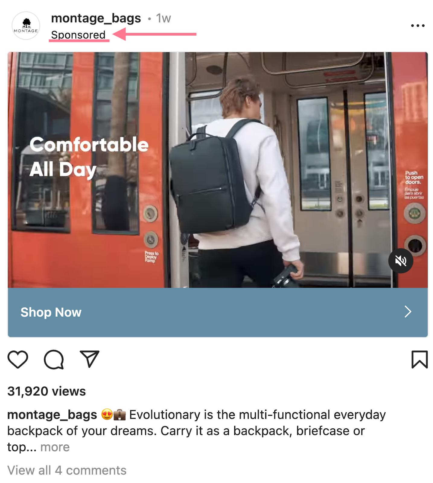 example of sponsored post on Instagram