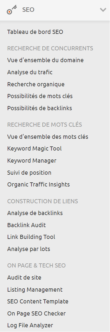 Semrush tableau de bord SEO