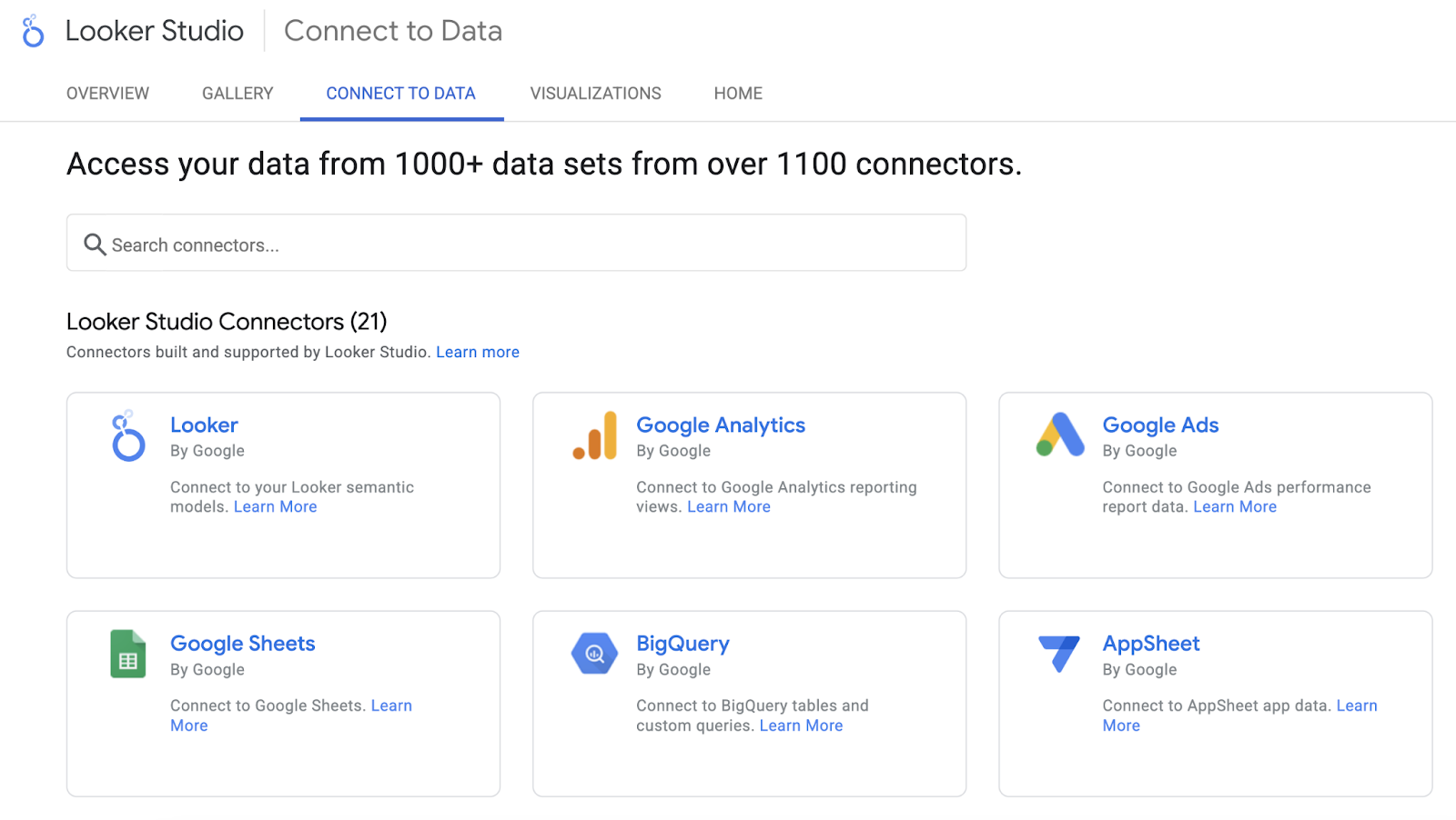 Looker Studio connectors spot Google Analytics, Google Ads, Sheets, and others.