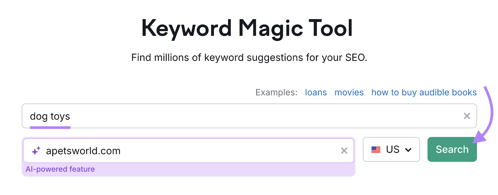 keyword and domain entered