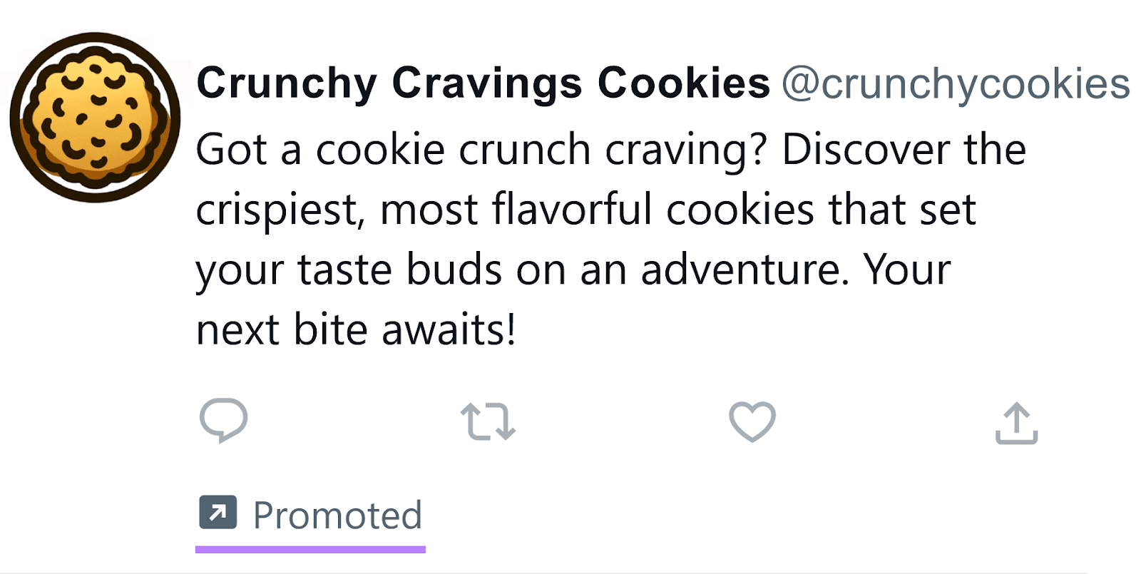 Crunchy Cravings Cookies's station  connected  X, marked arsenic  “Promoted”