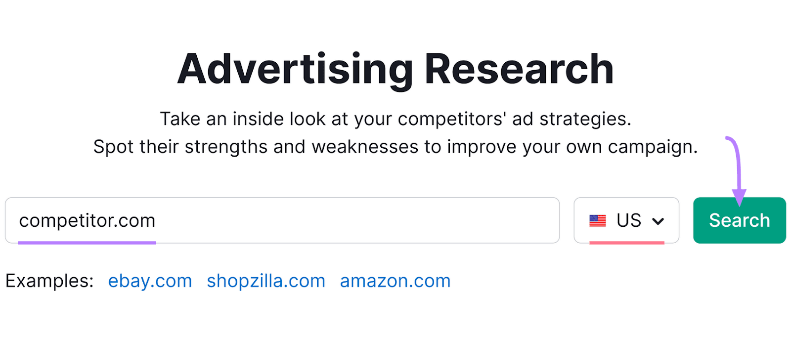 Advertising Research instrumentality   interface with a hunt  bar, state  enactment    dropdown, and a highlighted "Search" button.