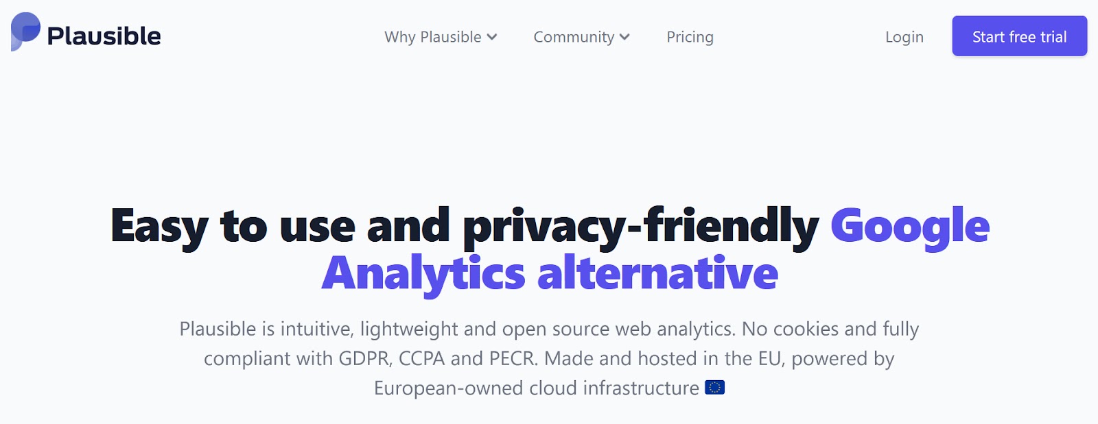 Plausible Analytics landing page