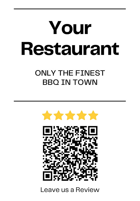 QR code of a BBQ restaurant, encouraging customers to leave a review.
