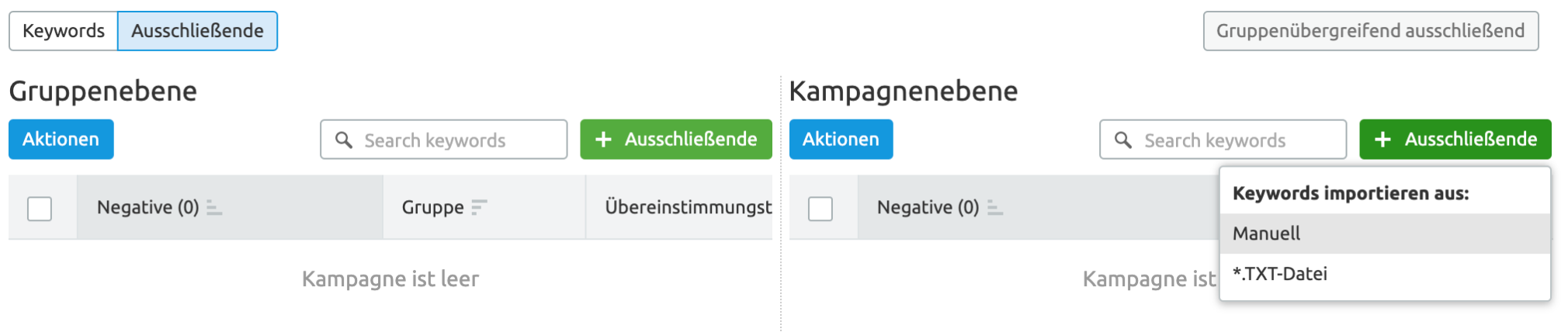 Beispiel: Negative Keywords in Semrush hinzufügen