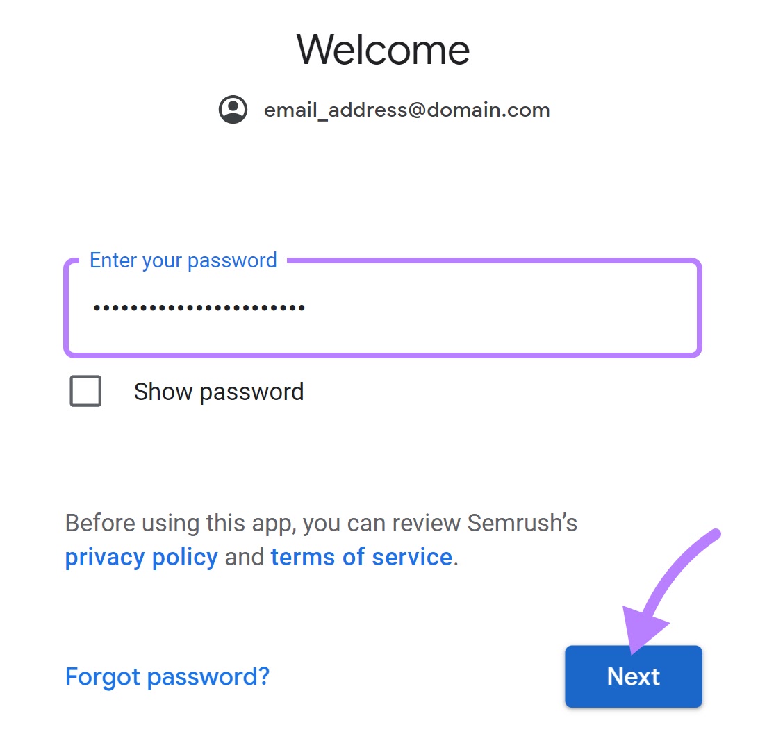 Enter your email account's password step