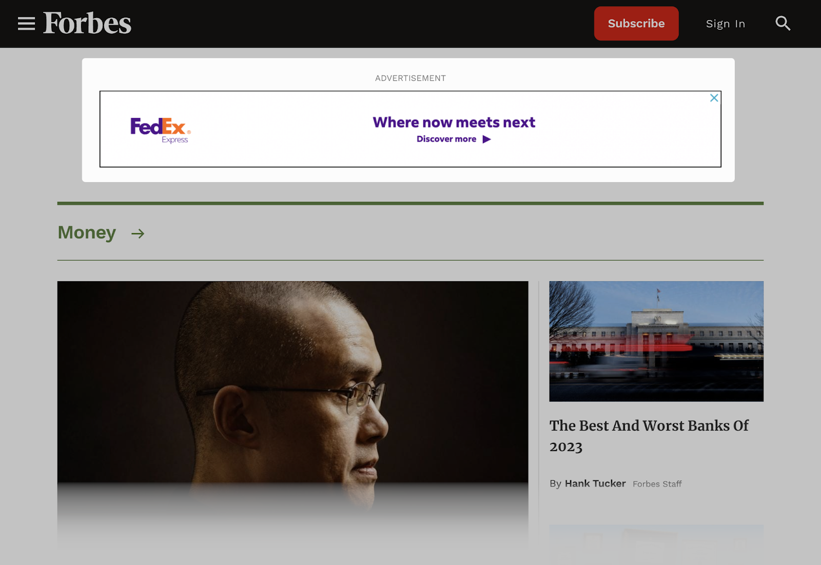 FedEx ad on Forbes's website