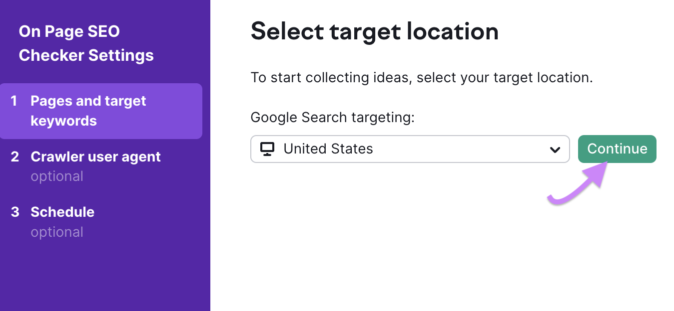 "Select people     location" model   successful  On Page SEO Checker settings