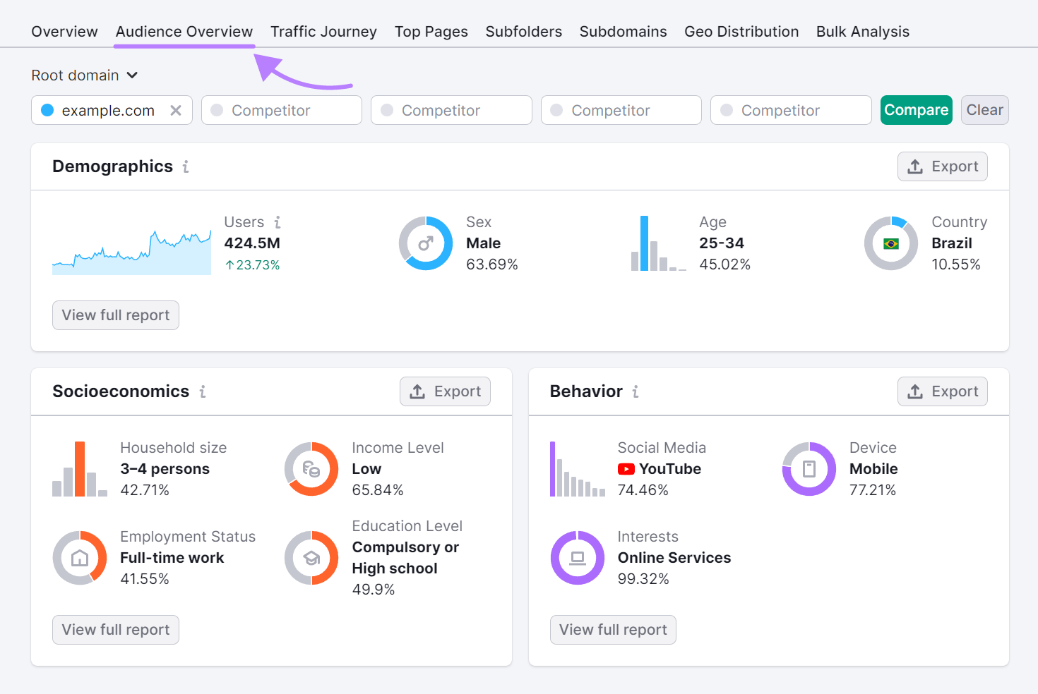 An Audience Overview dashboard