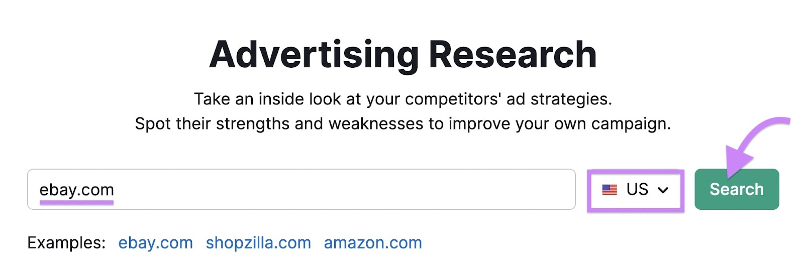 "ebay.com" entered into the Advertising Research tool