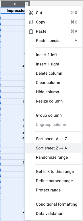 Screenshot showing how to sort data