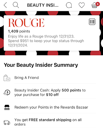 "Your Beauty Insider Summary" page