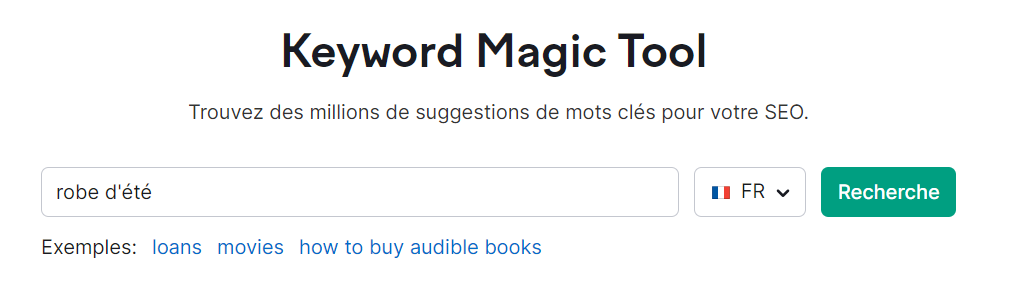 Keyword Magic Tool - page d'accueil